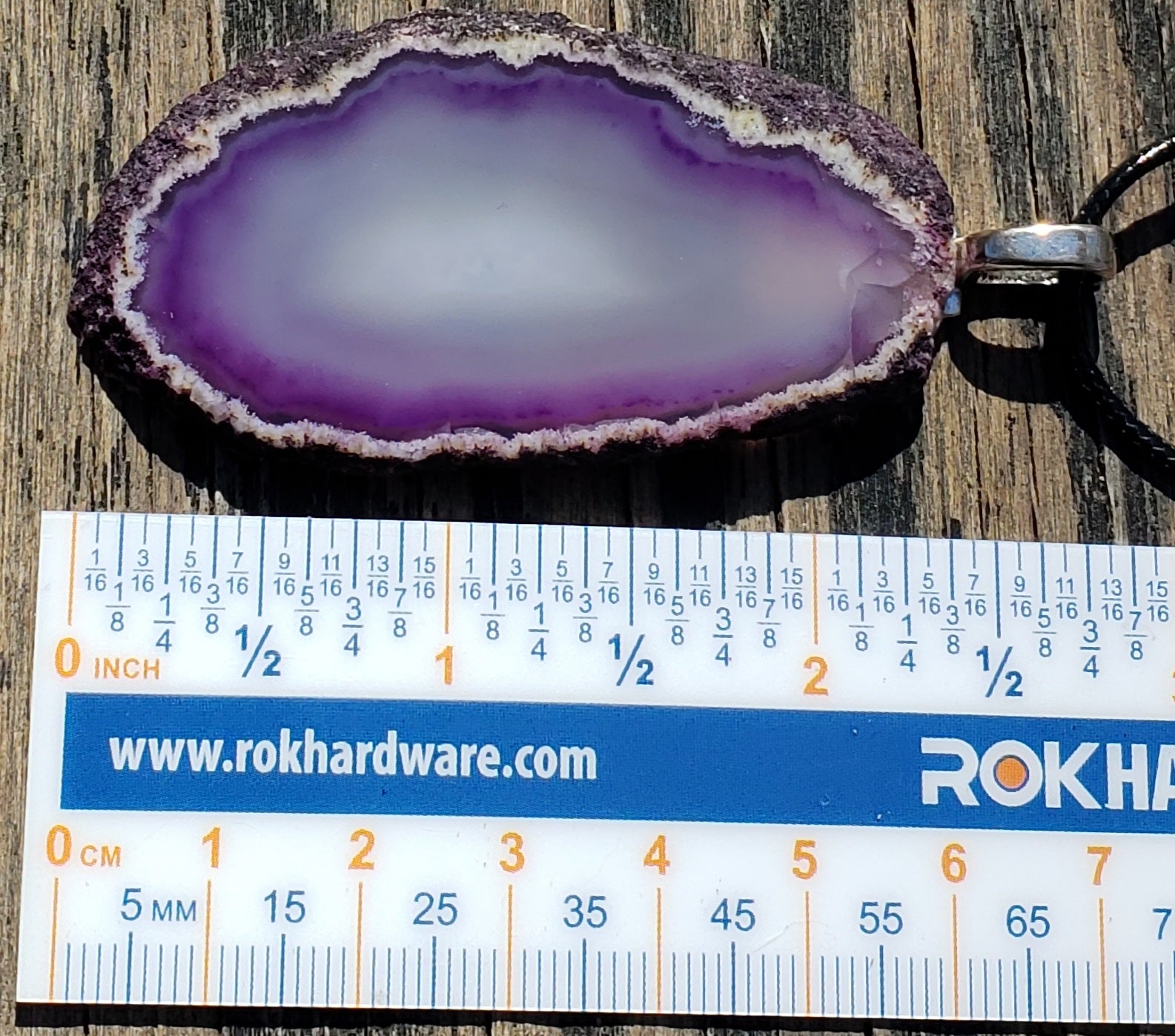 Purple agate slice necklace with ruler