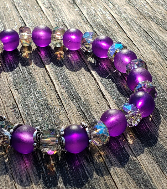 purple frosted glass bracelet close up