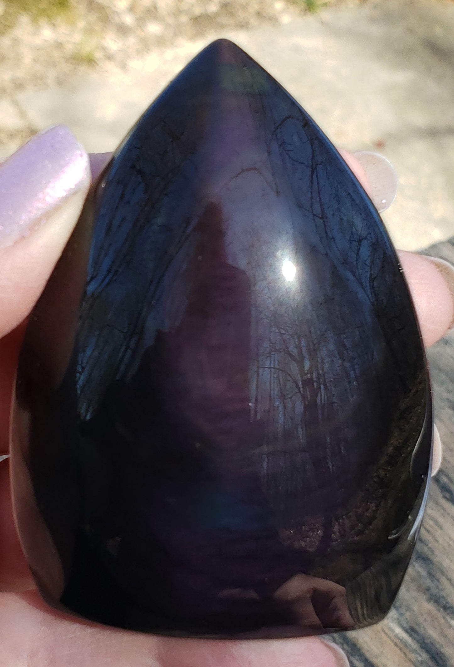 Rainbow obsidian flame free form with purple flash