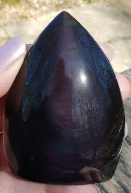 Rainbow obsidian flame free form with purple flash