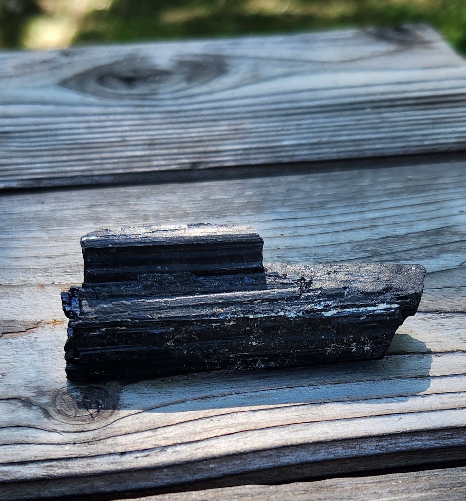 Raw black tourmaline crystal with natural prismatic growth and vertical striations, item RC430
