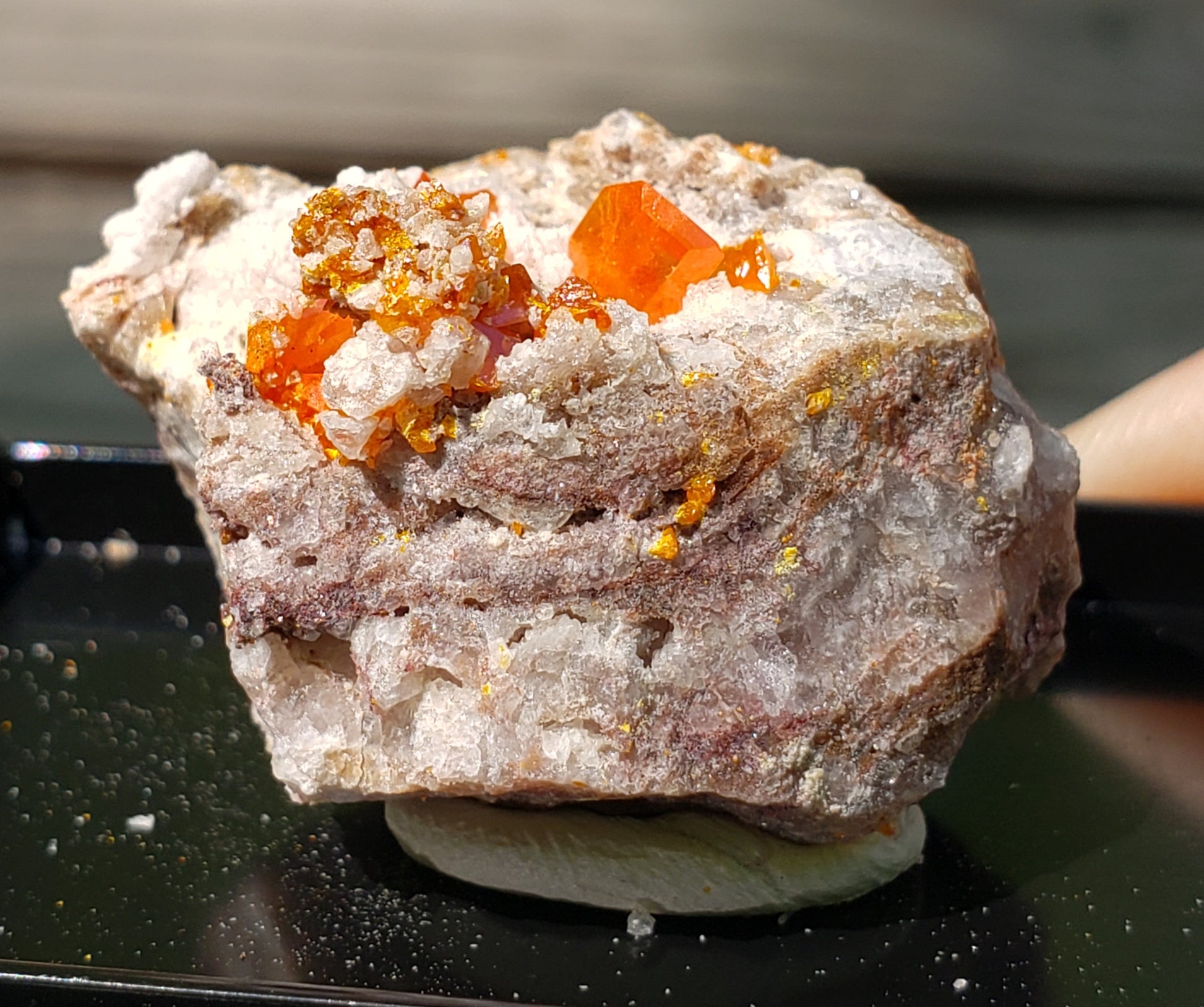 Close-up of Red Cloud Wulfenite on Matrix, Arizona. SP226