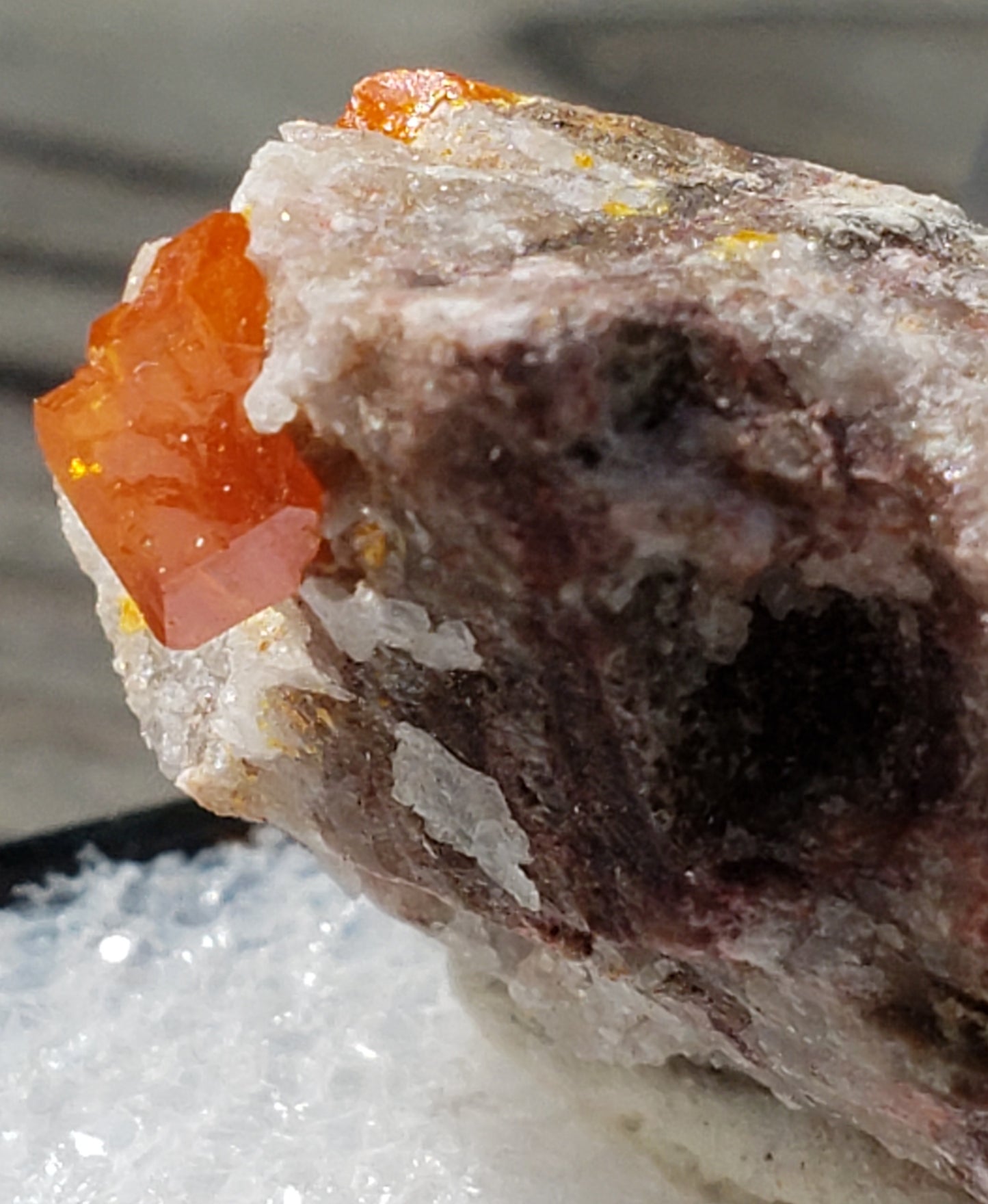 Red Cloud Wulfenite on Matrix, Arizona, Thumbnail Close Up. SP233-4