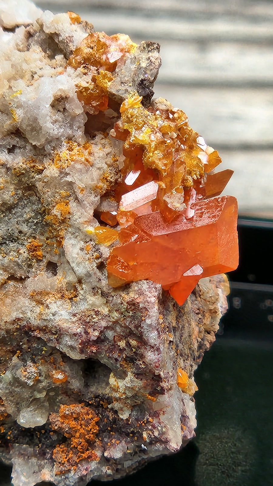 Close Up Red Cloud Wulfenite on Matrix, Arizona, Thumbnail. SP244-2