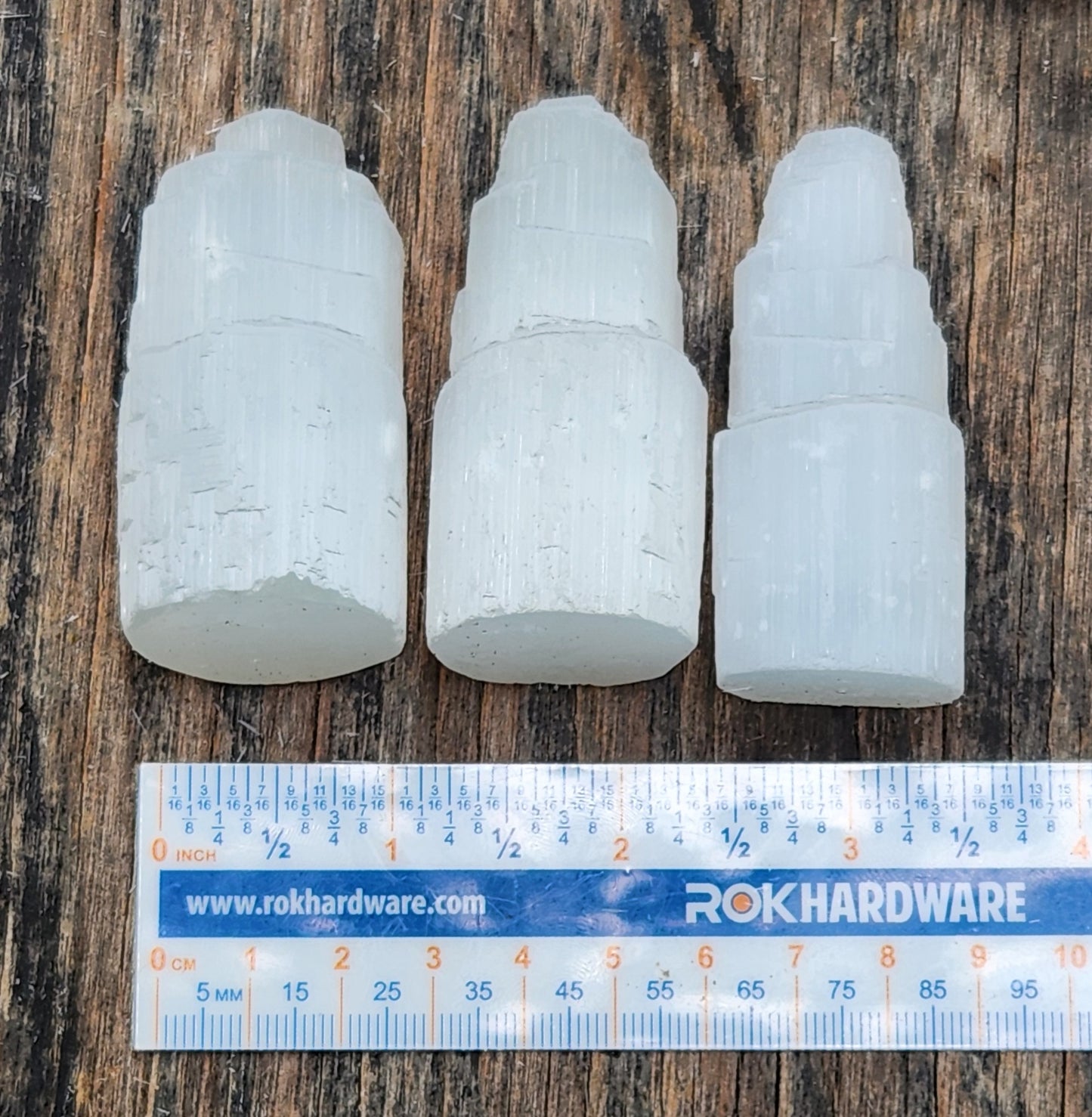 Natural selenite display crystal tower ruler for size