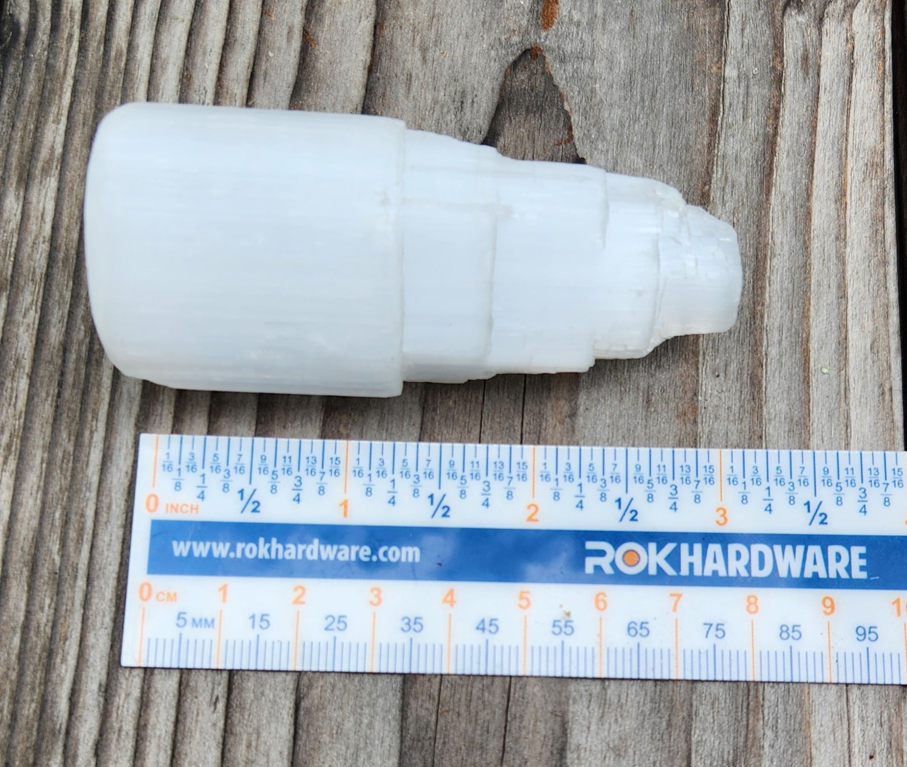 3 inch natural selenite crystal tower ruler picture