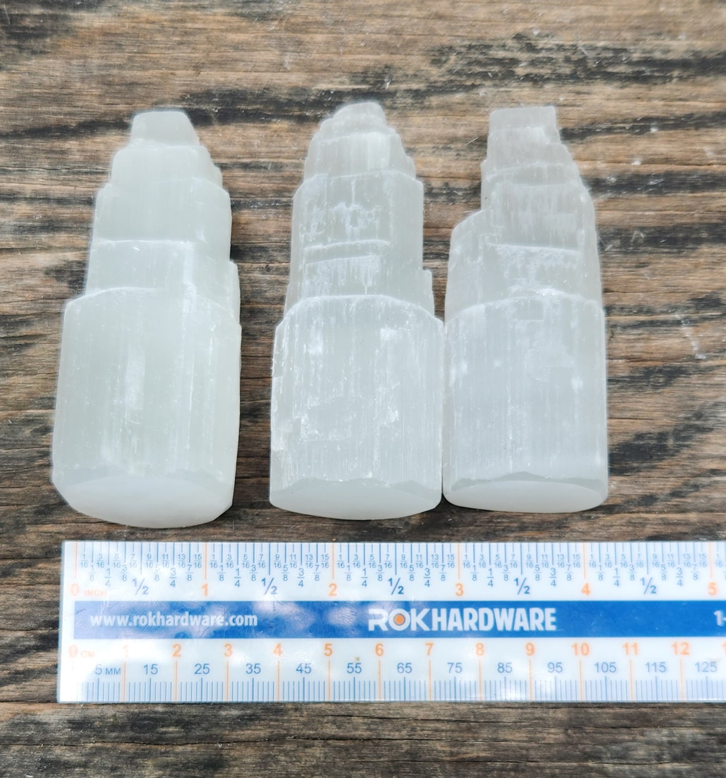 3 inch natural selenite crystal tower with ruler