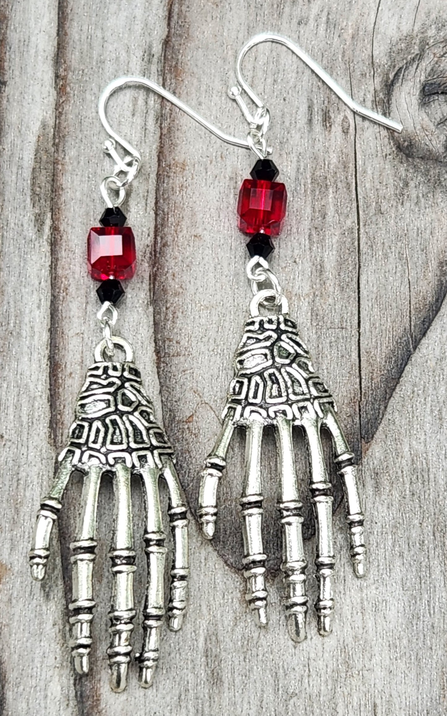 Handmade skeleton hand sterling silver earrings