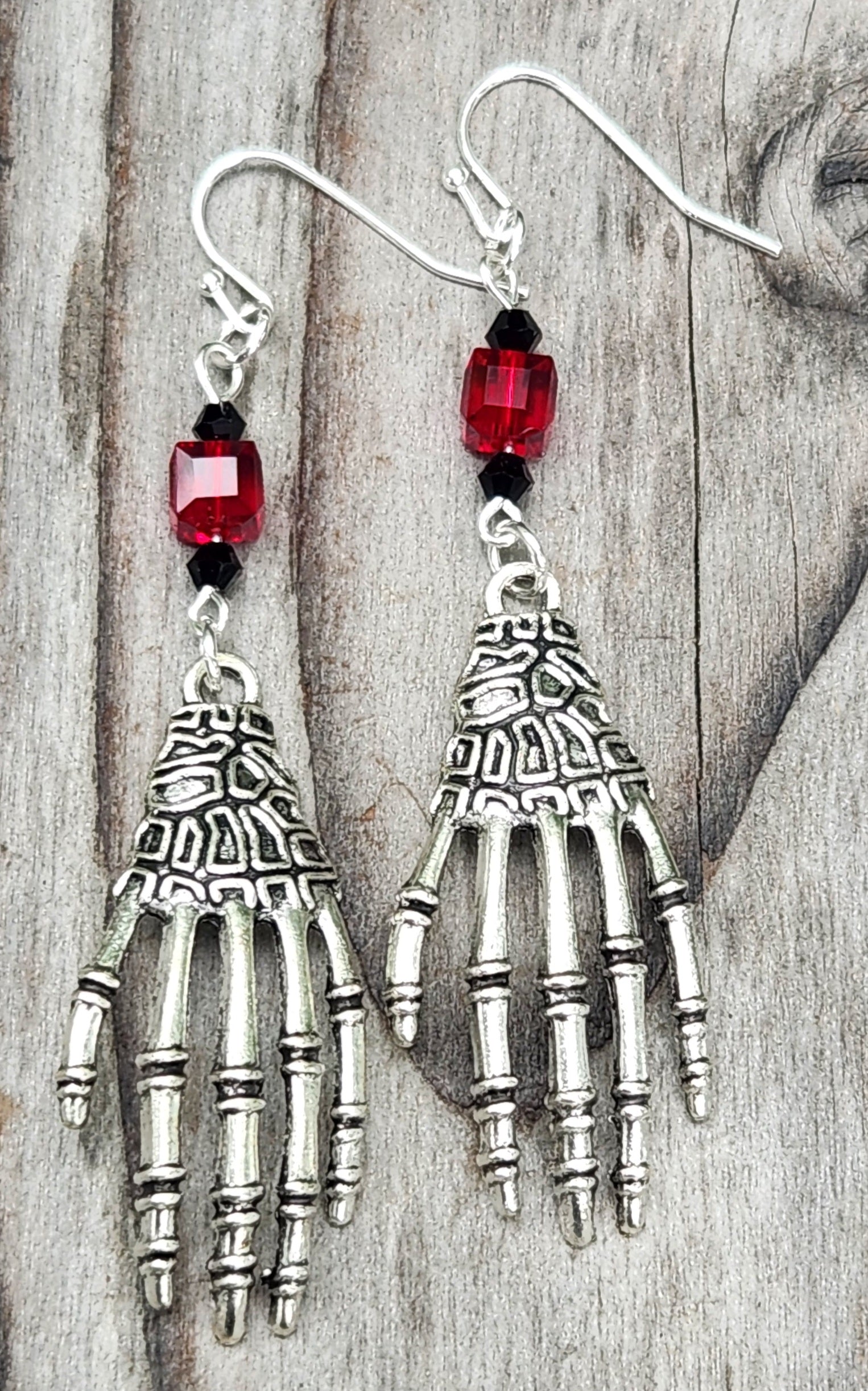 Handmade skeleton hand sterling silver earrings