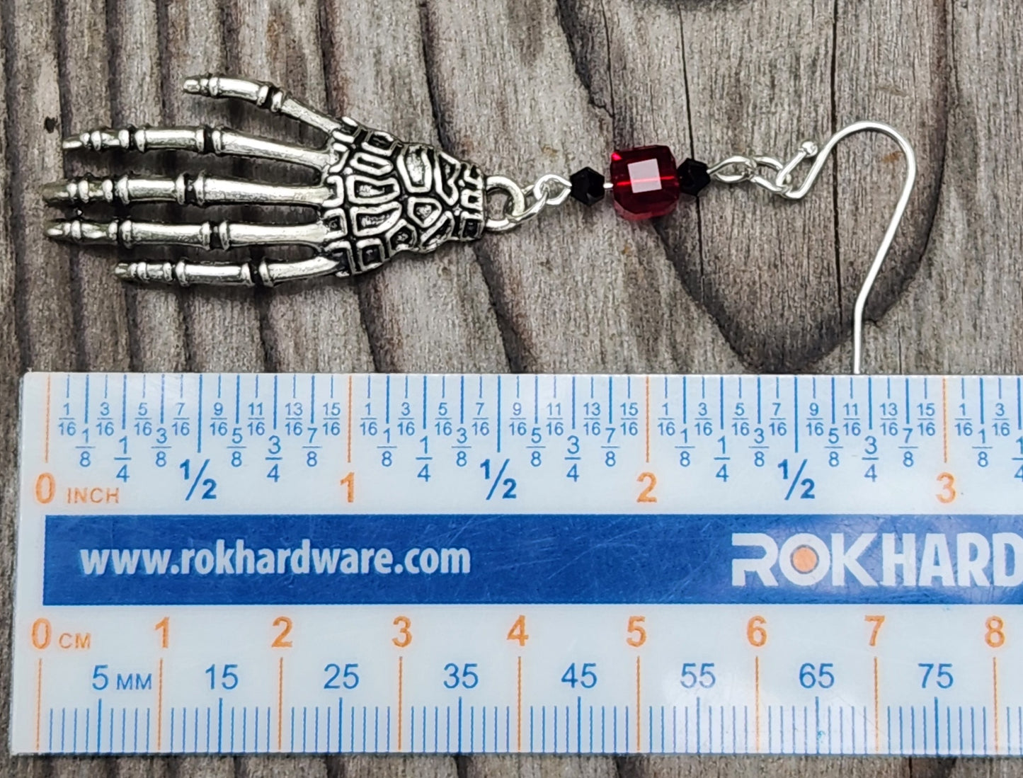 Handmade skeleton hand sterling silver earrings ruler