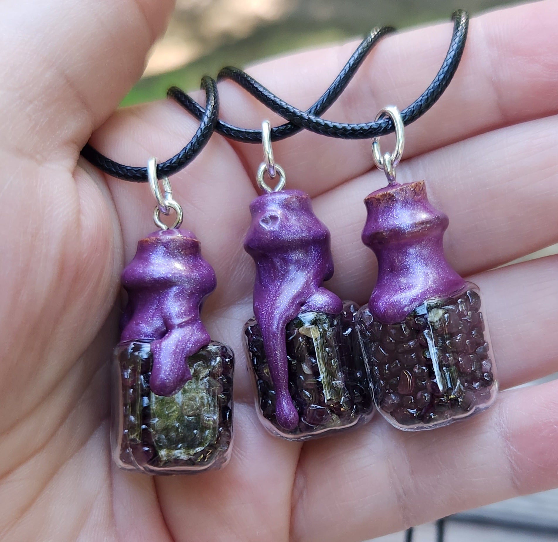 Handmade garnet necklace featuring tumbled garnet stones square shape