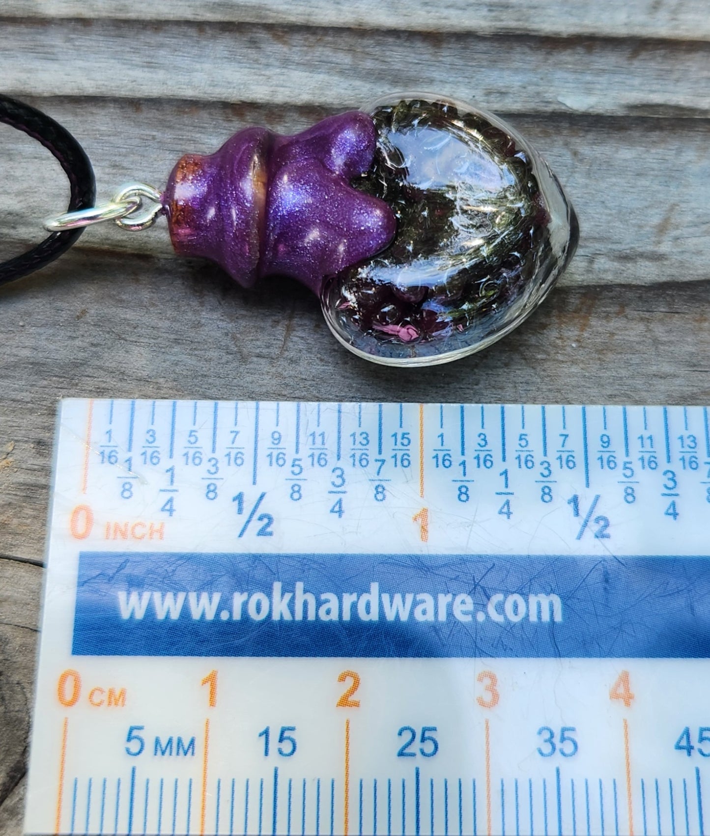 Tumbled garnet gemstone necklace in glass bottle pendant ruler