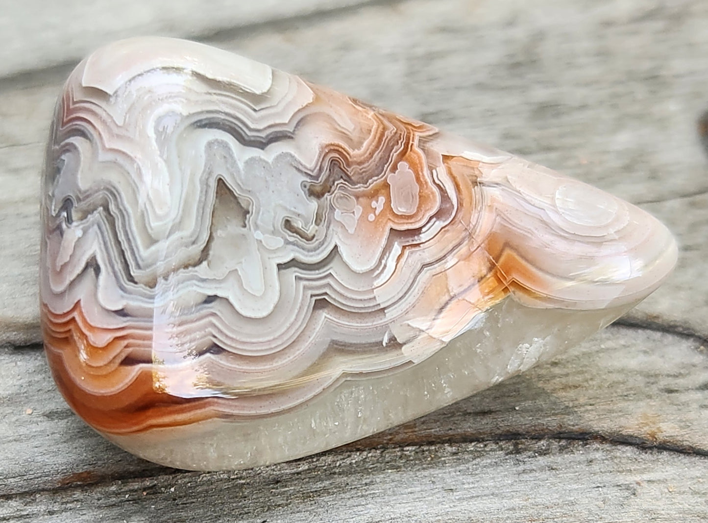 In-house tumbled Mexican Crazy Lace Agate with flowing cream banding, TA356