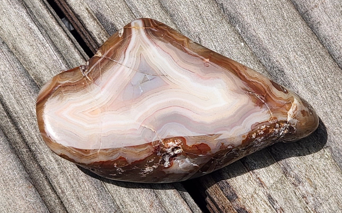 In-house tumbled Mexican banded agate showing symmetrical concentric formation TA263