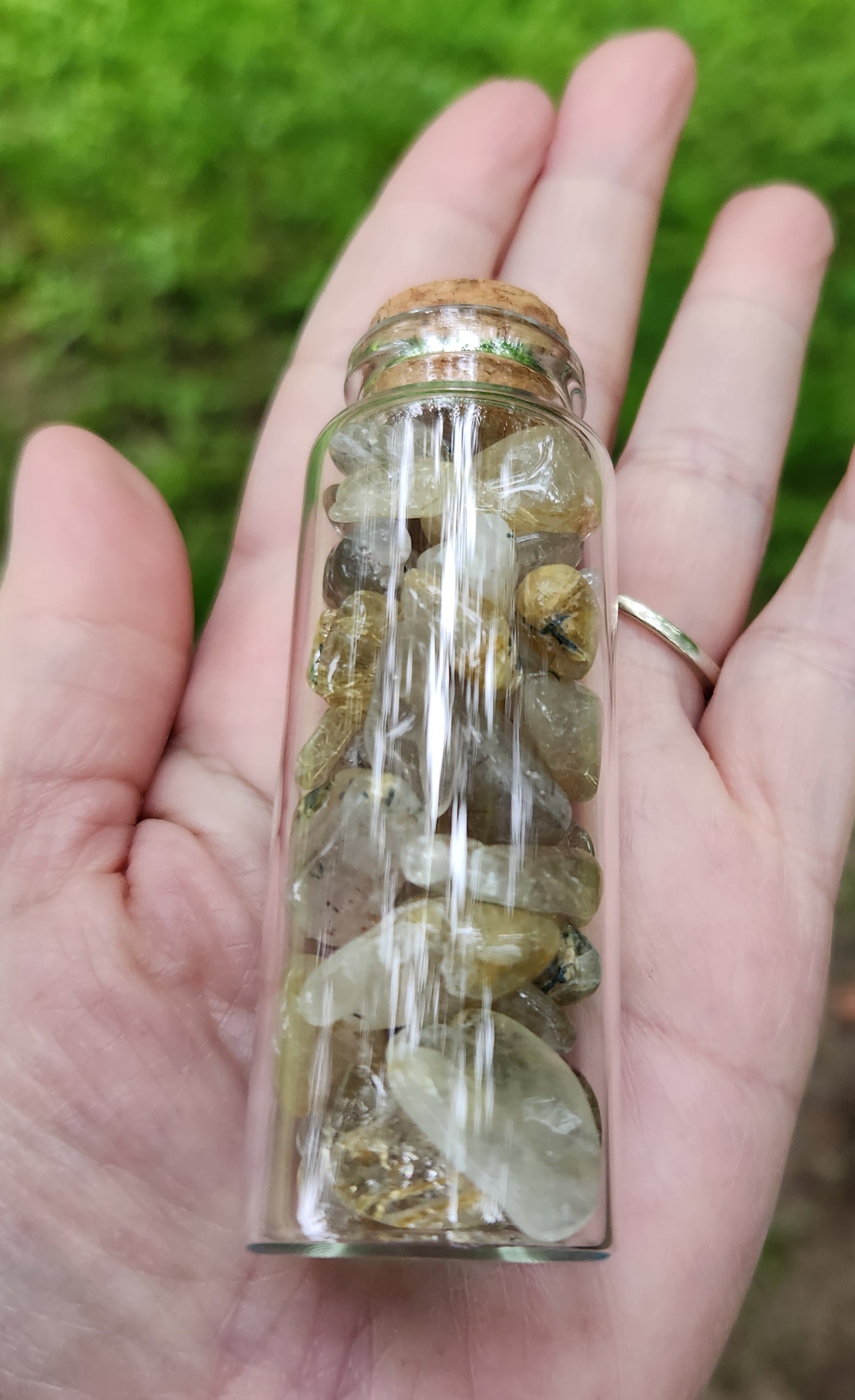 Polished Rutilated Quartz tumbled stones showing natural needle patterns, JJRRQ