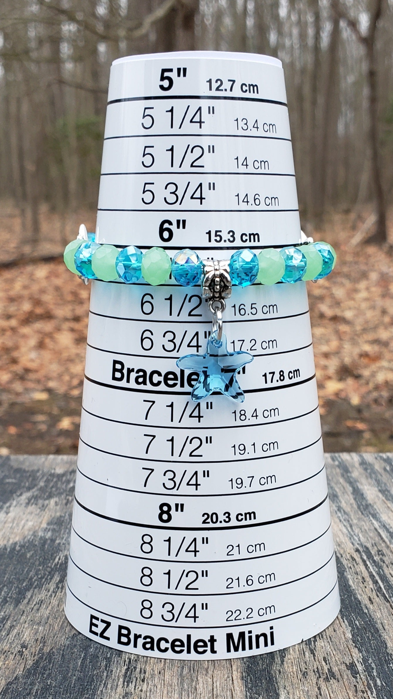 Turtles and Swarovski starfish stretch bracelet with glass beads on sizer