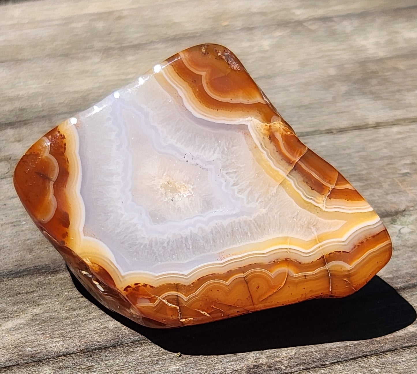 Layered orange and gray agate stone from Mexico TA327